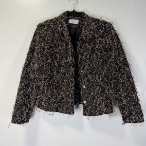 Vintage Giancarlo Ferrari Black‎ and Tan Shag Tweed Women's Jacket Sz 4P